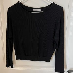 Active USA Black Ribbed Long-Sleeve Crop Top - Size S